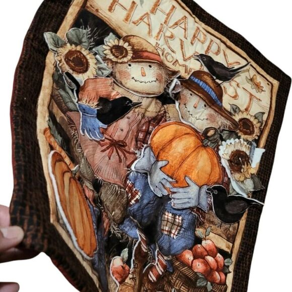Happy Harvest Home Scarecrow Couple Pumpkins Wall Hanging Retired Susan Winget - Picture 2 of 4